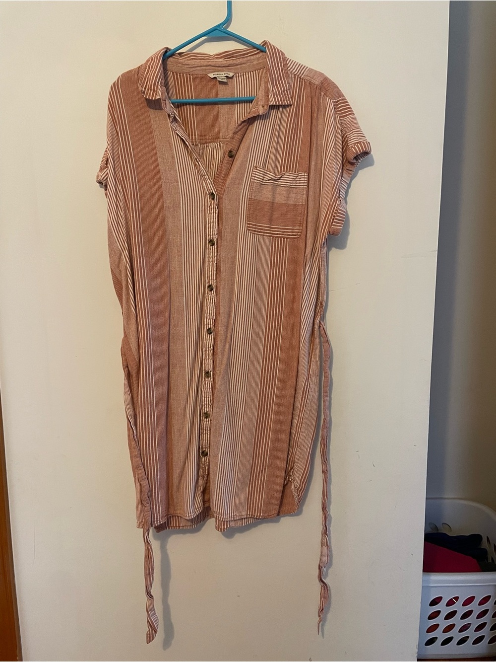 American Eagle Outfitters Rust & Cream Striped Shirt Dress